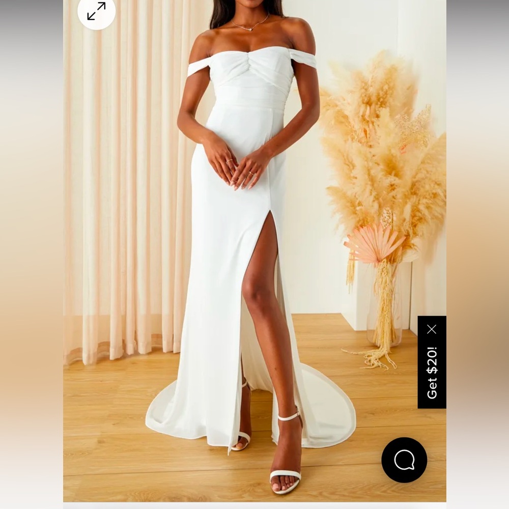 Lulus off the shoulder mermaid white maxi dress